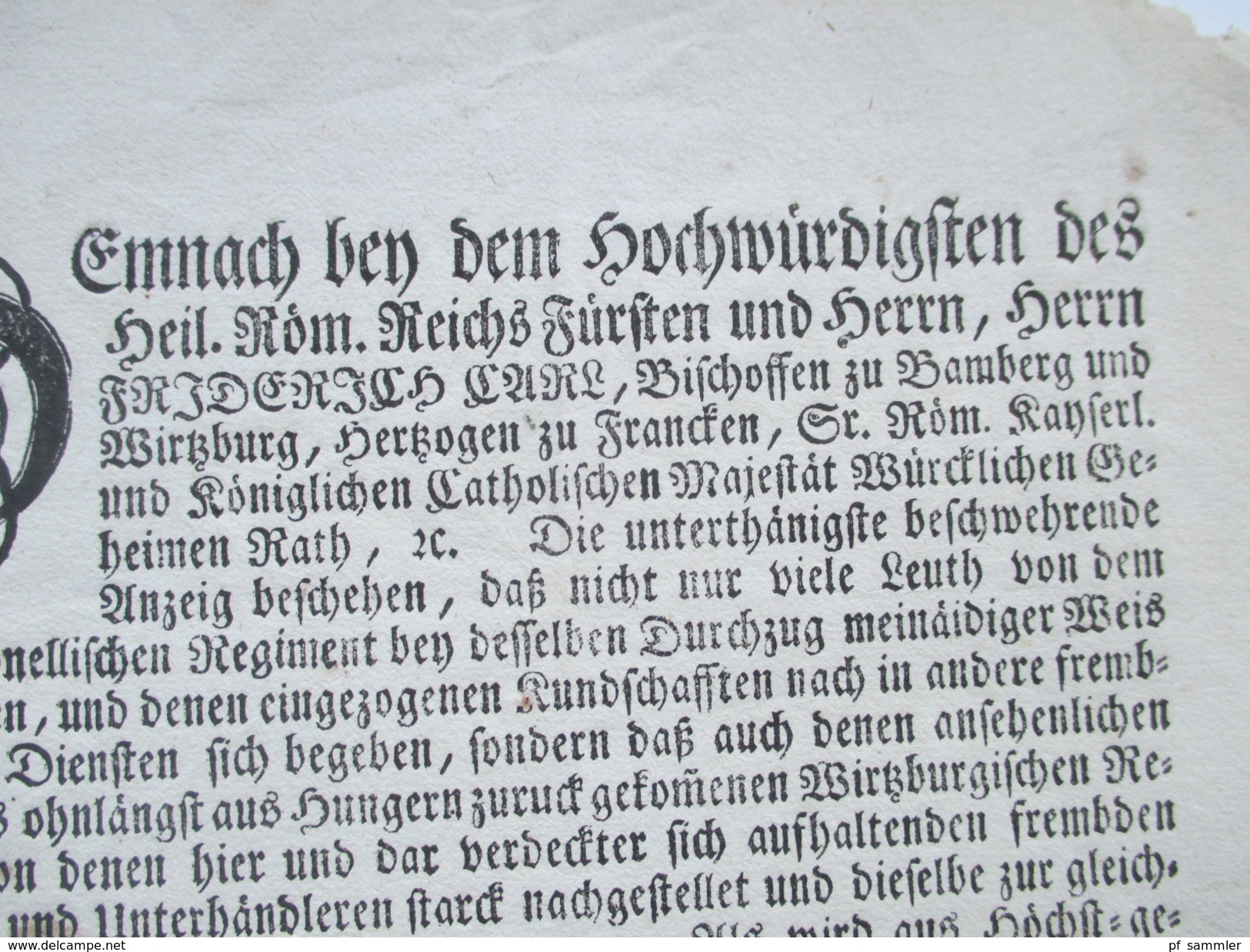 Dekret / Decretum / Verordnung. Hochfürstl Wirzburg 1740 Würzburg. Meinaid / Soldaten Diener Und Beamte. Gesetzestext - Decretos & Leyes