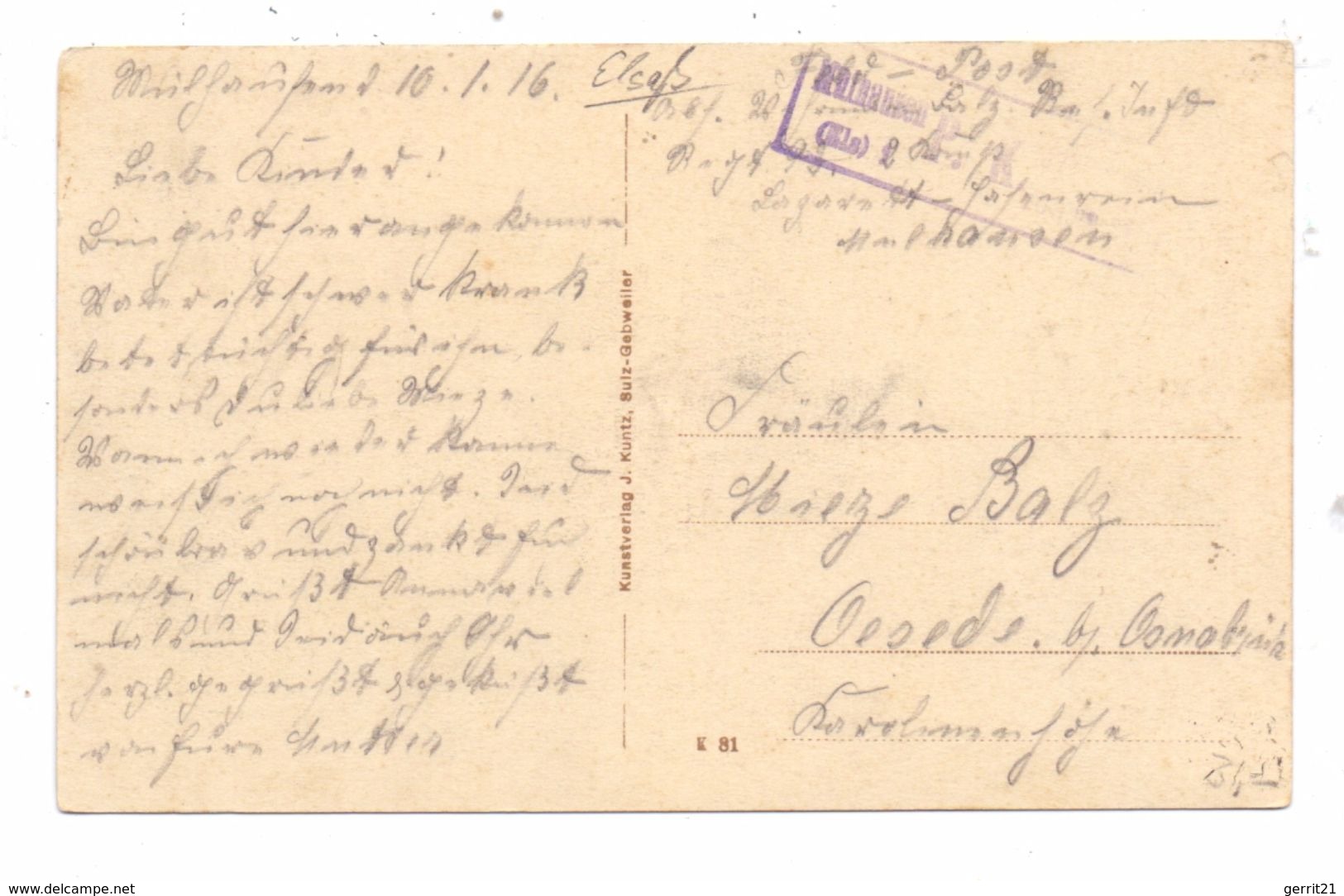 F 68100 MULHOUSE / MÜHLHAUSEN, Schloß Hasenrain, 1916, Deutsche Feldpost - Mulhouse