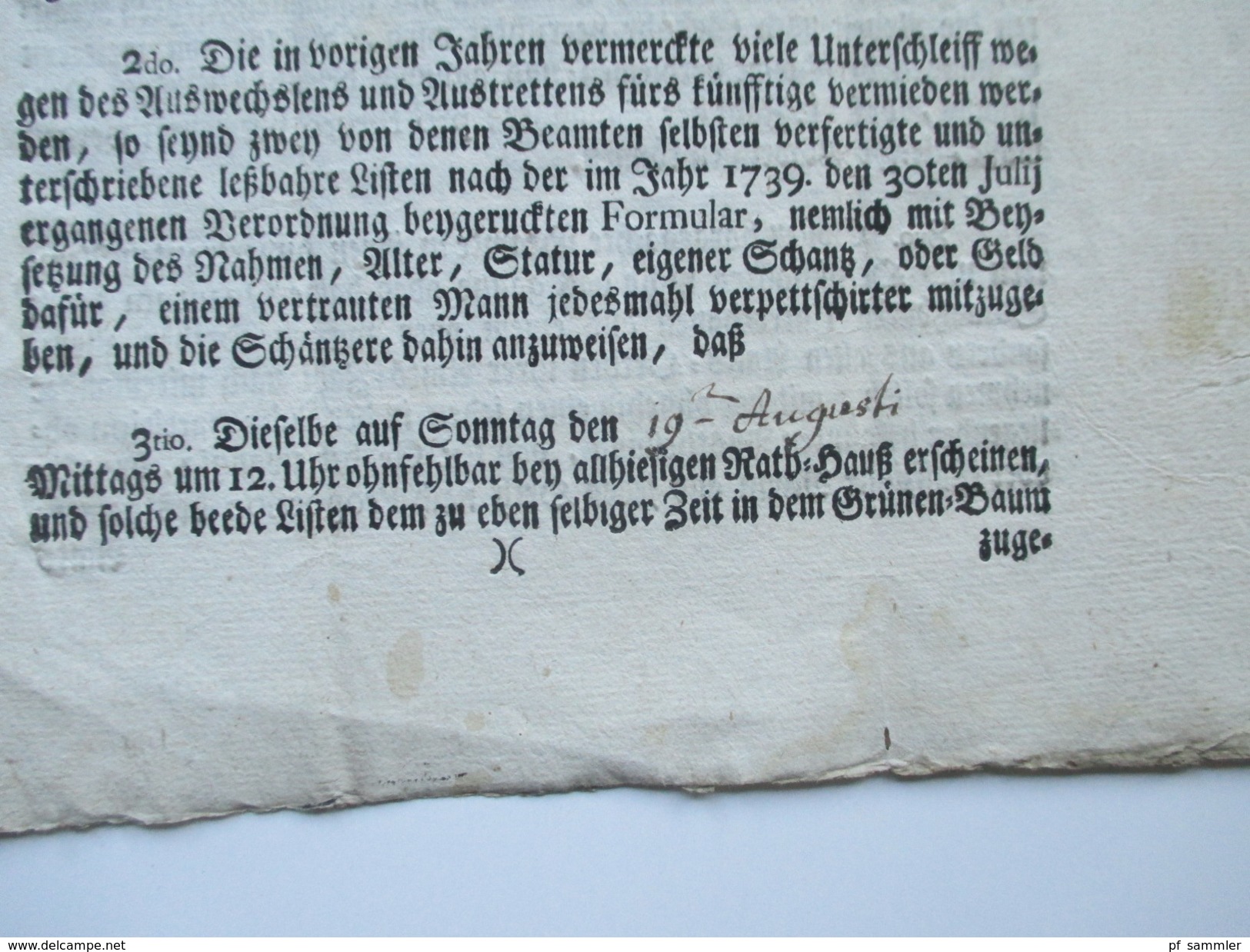 Hochfürstl. Wirzburg 1759 Dekret / Decretum. Von Gottes Gnaden Adam Friedrich Bischoff Zu Bamberg Und Wirzburg. RRR - Gesetze & Erlasse