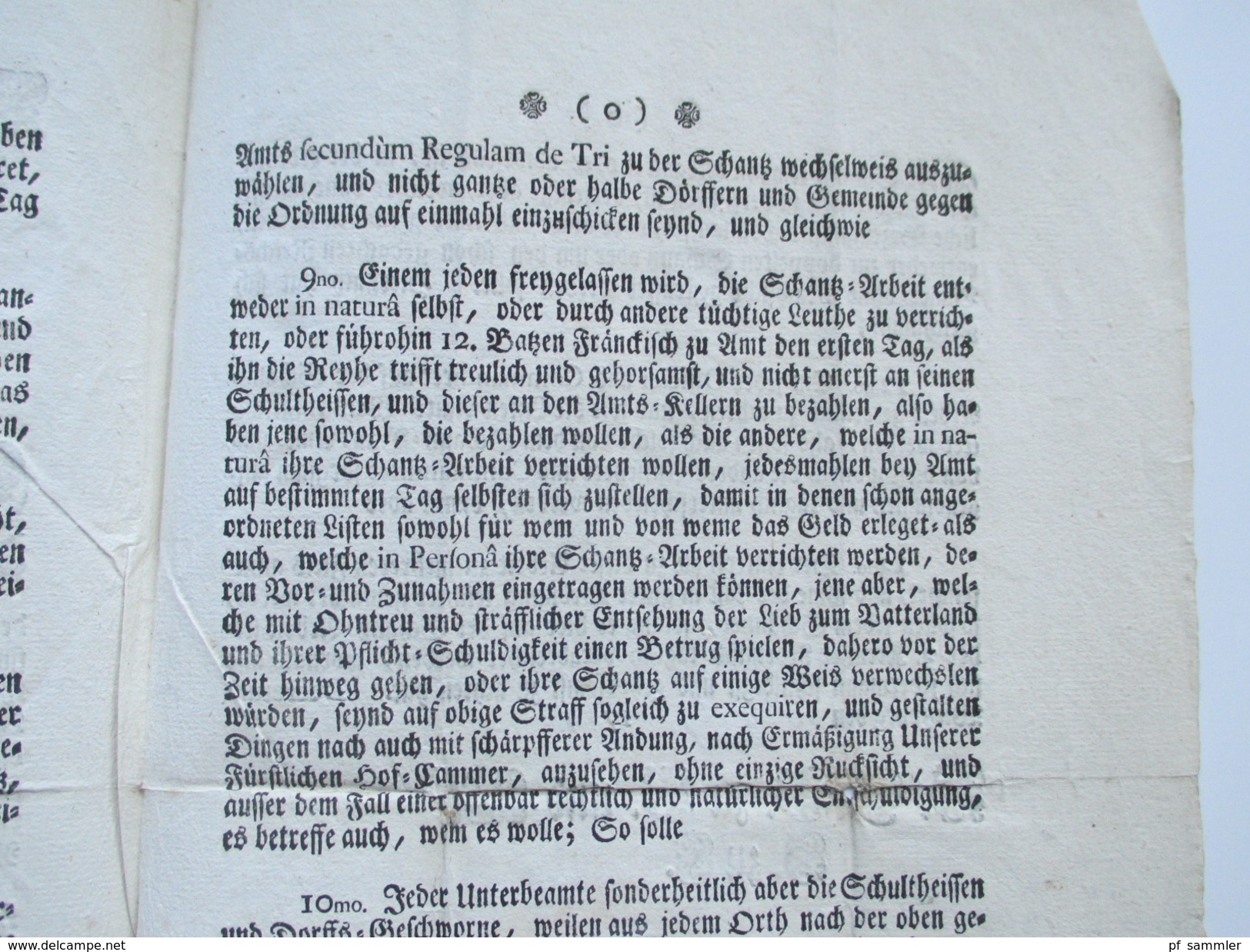 Hochfürstl. Wirzburg 1759 Dekret / Decretum. Von Gottes Gnaden Adam Friedrich Bischoff zu Bamberg und Wirzburg. RRR