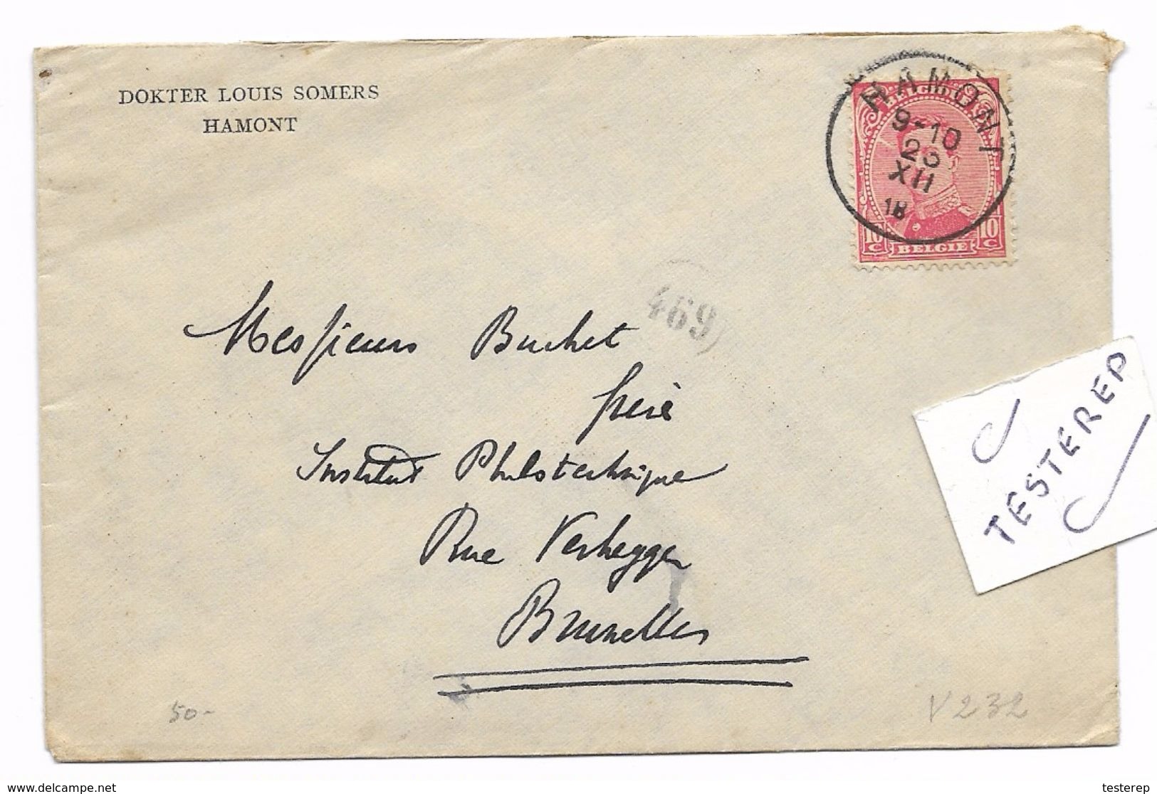 HAMONT 23 XII.18  Fortune/Noodstempel  Naar Brux. - 1915-1920 Albert I