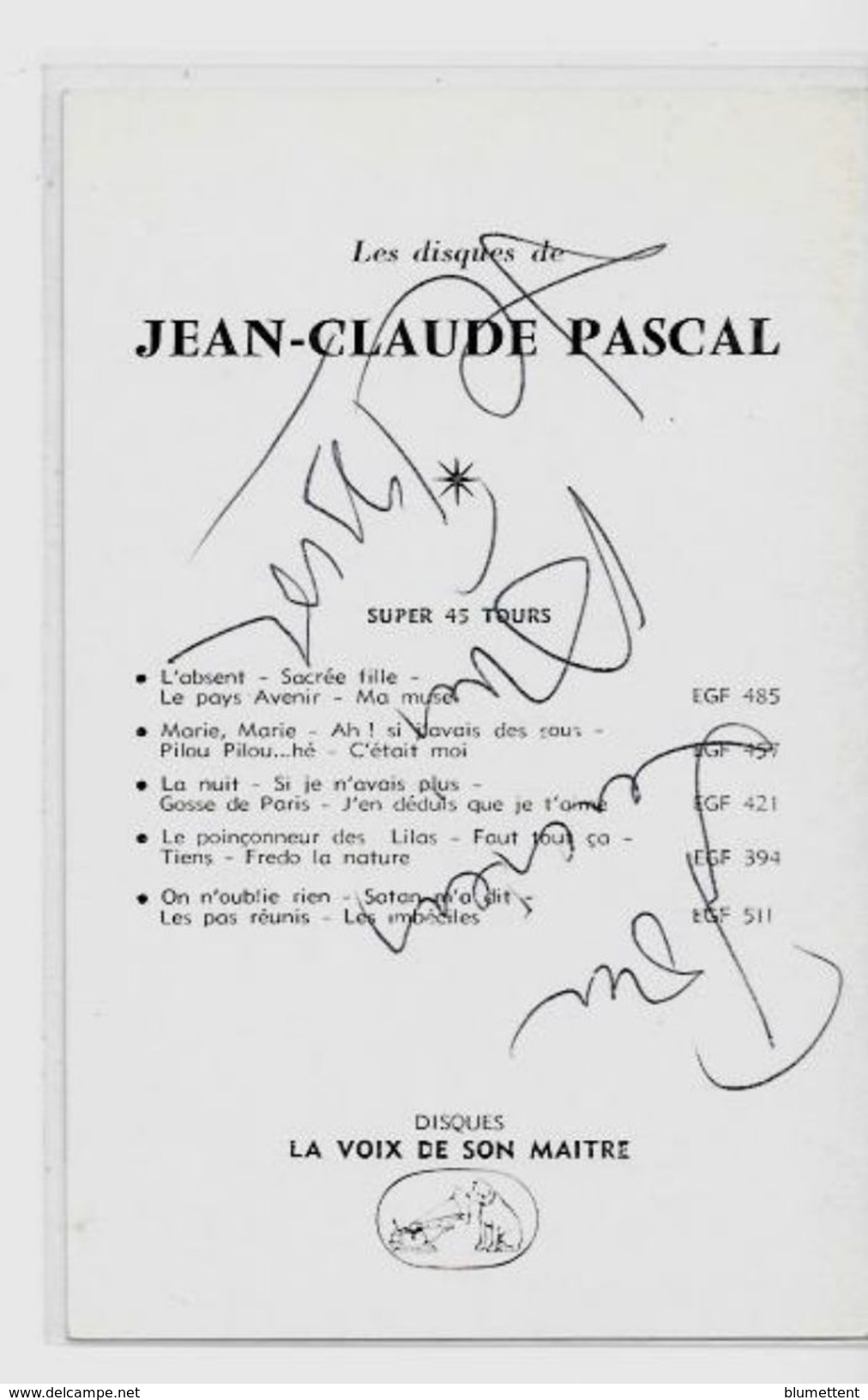 CPSM Autographe Signature à L'encre Non Circulé Dos Publicitaire Jean Claude PASCAL - Other & Unclassified