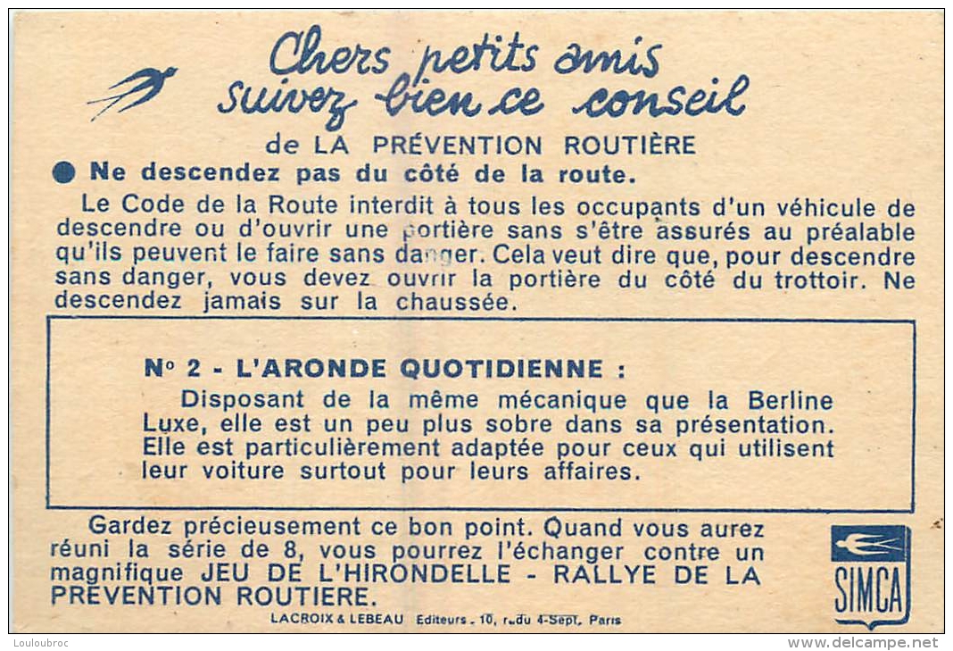 2 CHROMOS  SIMCA  ARONDE BERLINE ET ARONDE QUOTIDIENNE  VOIR LES 2 SCANS - Autres & Non Classés