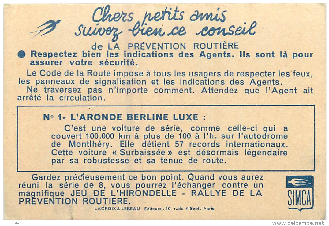 2 CHROMOS  SIMCA  ARONDE BERLINE ET ARONDE QUOTIDIENNE  VOIR LES 2 SCANS - Autres & Non Classés