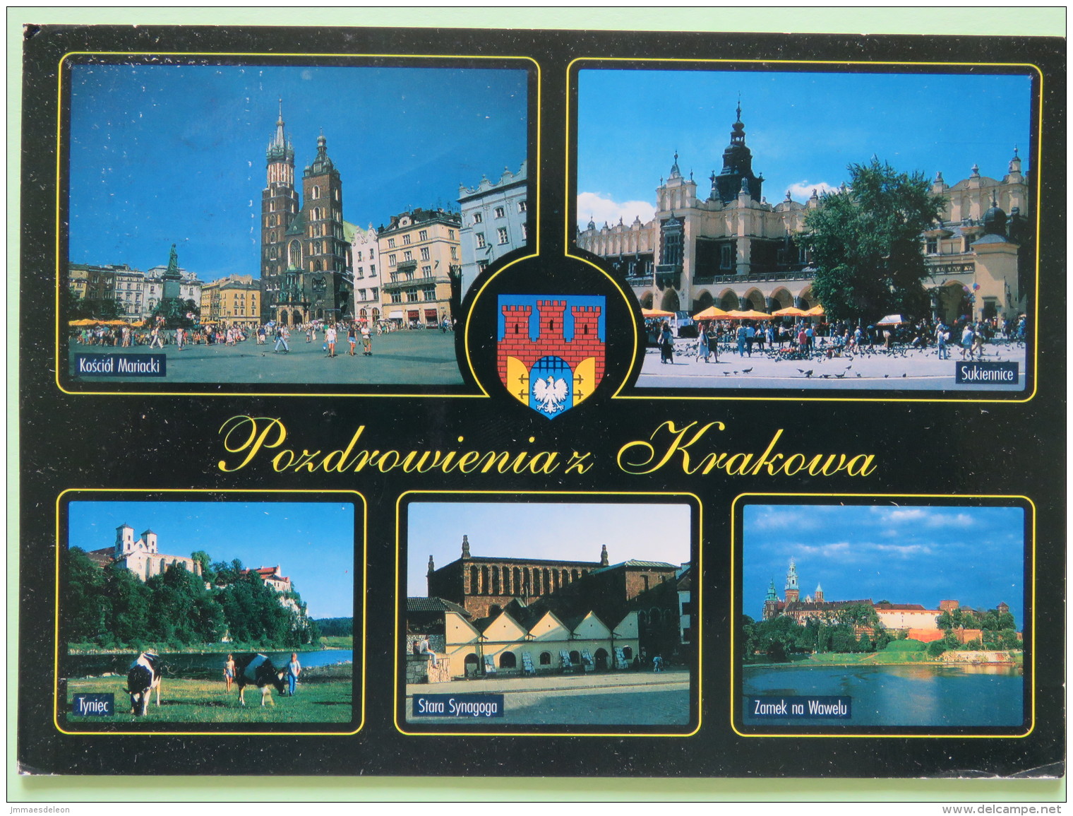 Poland 1999 Postcard ""Cracow Old Town Views Town Hall Church Cows"" Krakow To England - Olympic Games Ski Jumping - Polonia