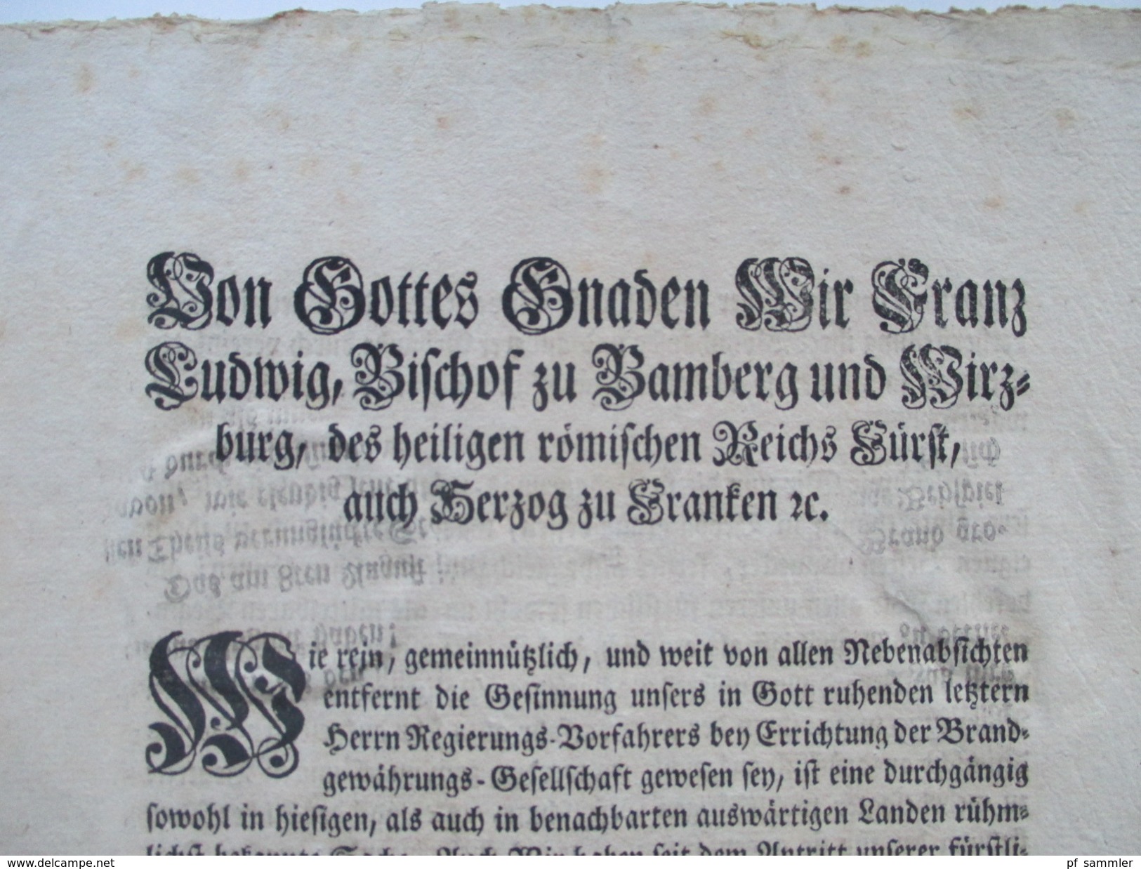 Erlass / Dekret / Verordnung 1780 Wirzburg Franz Ludwig Von Erthal Bischof Zu Bamberg Und Wirzburg. Römisches Reich - Gesetze & Erlasse