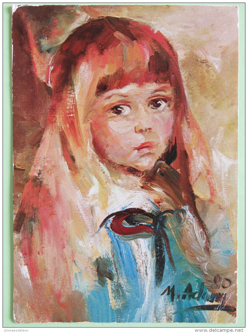 Poland 1999 Postcard ""painting Of Girl (Basia) By Adamczyk"" Wroclaw To England - Country Estates Oblegorku And Oborach - Poland