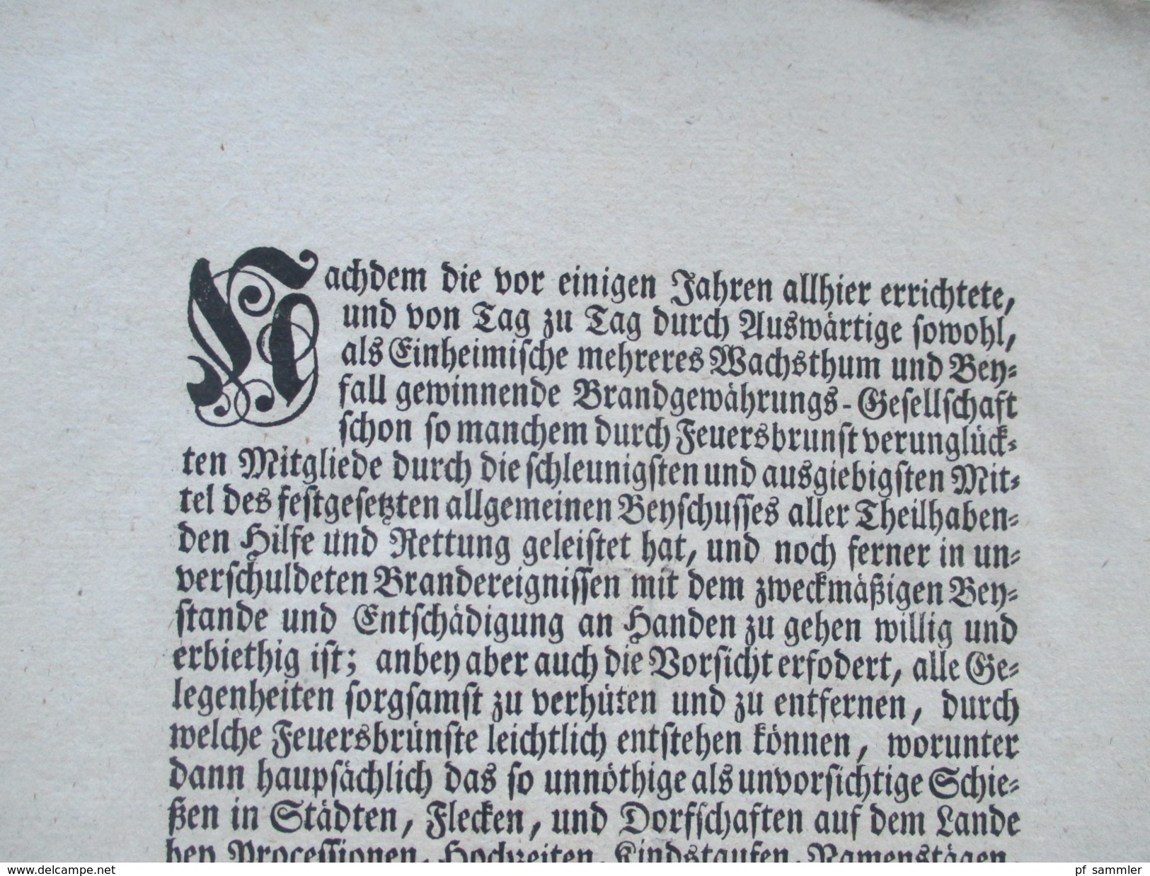 Erlass / Dekret / Verordnung 1781 Wirzburg Hochfürtstl. Regierung. Feuer Versicherung. Feuersbrünste. Schießverbot - Gesetze & Erlasse