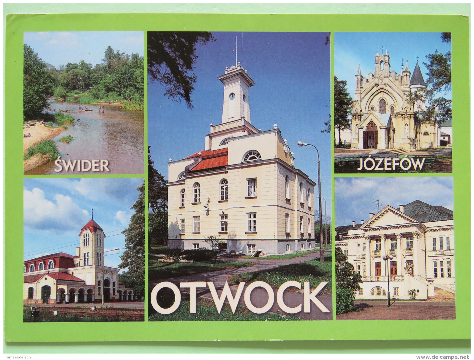 Poland 1999 Postcard ""Otwock Jozefow River Church Town Hall"" To England - Pinecones Pinus - Polen