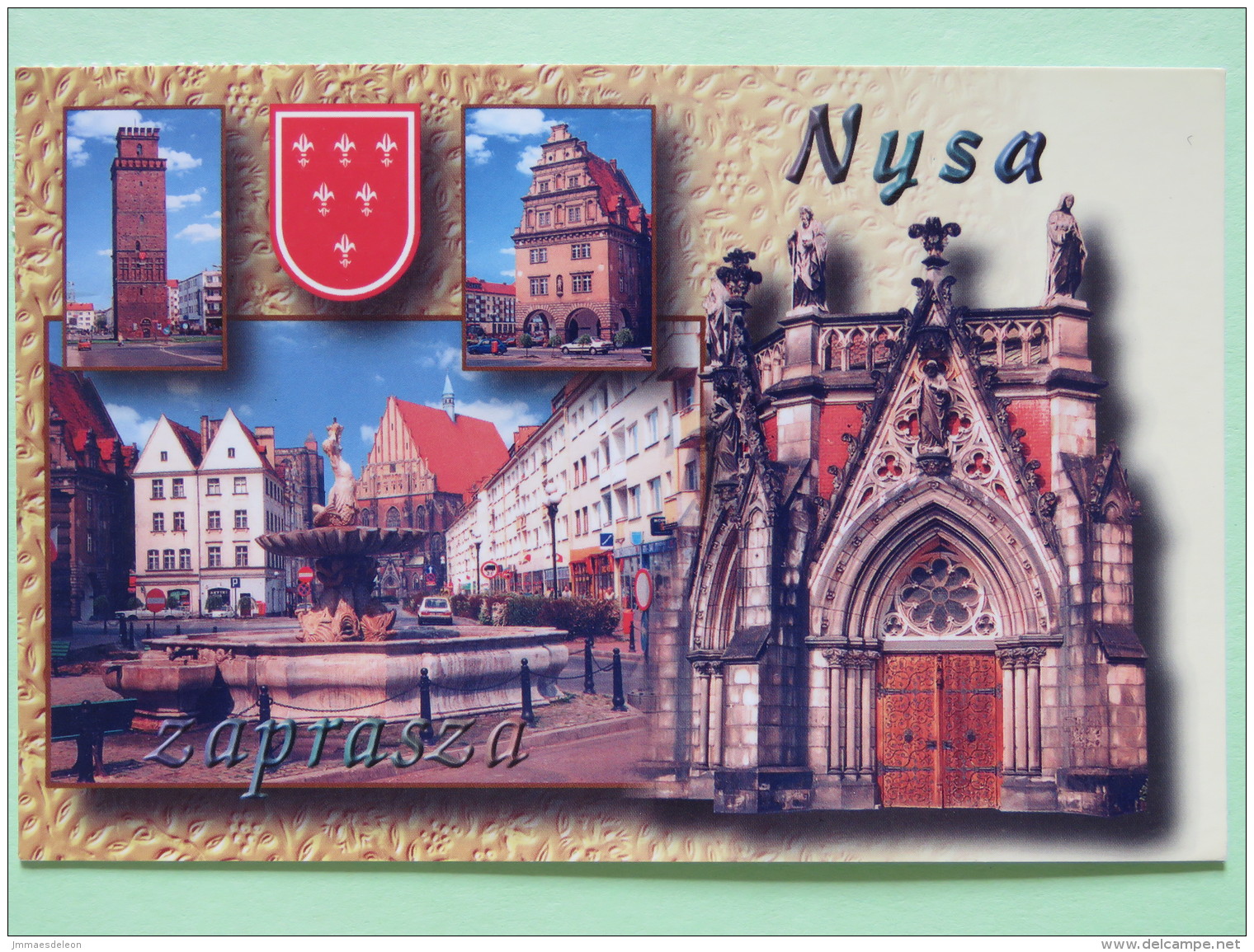 Poland 1999 Postcard ""Nysa Church Arms"" To England - Country Estates Oblegorku - Poland