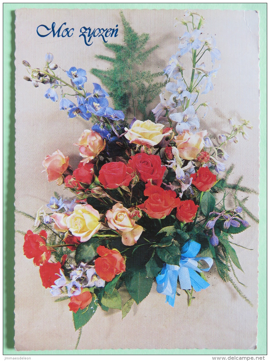 Poland 1999 Postcard ""flowers Roses"" Puck To England - Country Estates Bronowicach - Poland