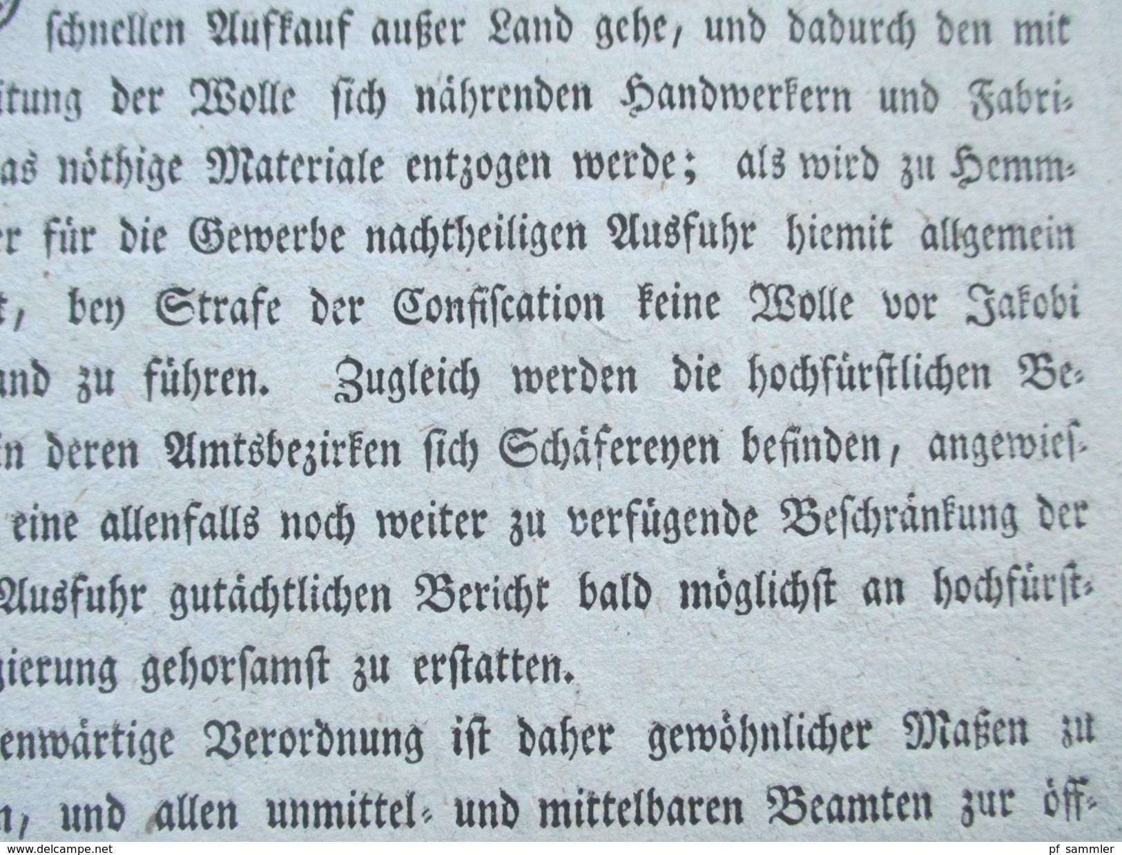 Dekret / Erlass / Würzburg 1802 Decretum. Verkauf Von Wolle / Keine Wolle Vor Jakobi Außer Land Zu Führen - Decretos & Leyes