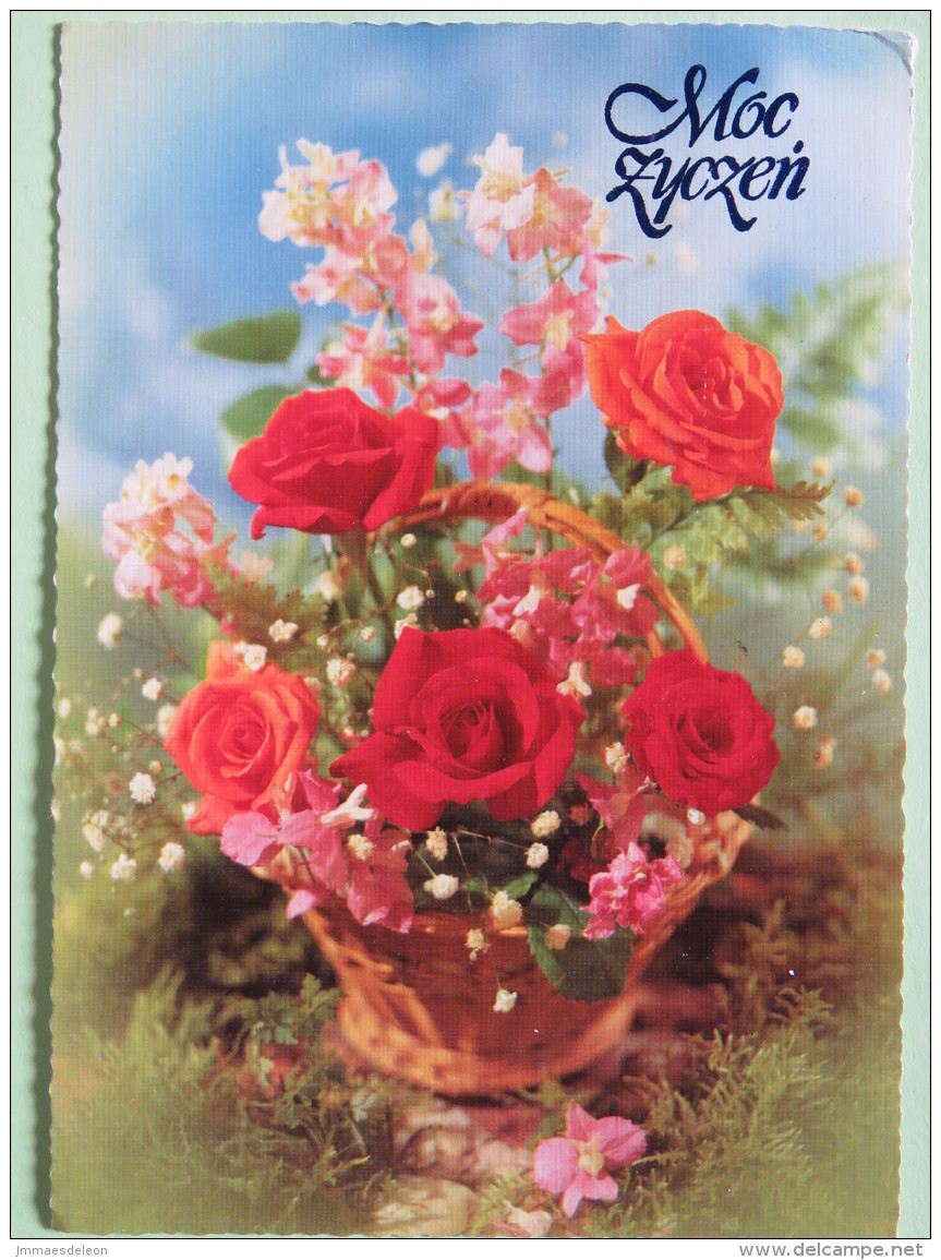 Poland 1999 Postcard ""flowers Roses"" Zluchow To England - Country Estates Oblegorku - Zodiac Gemini - Poland