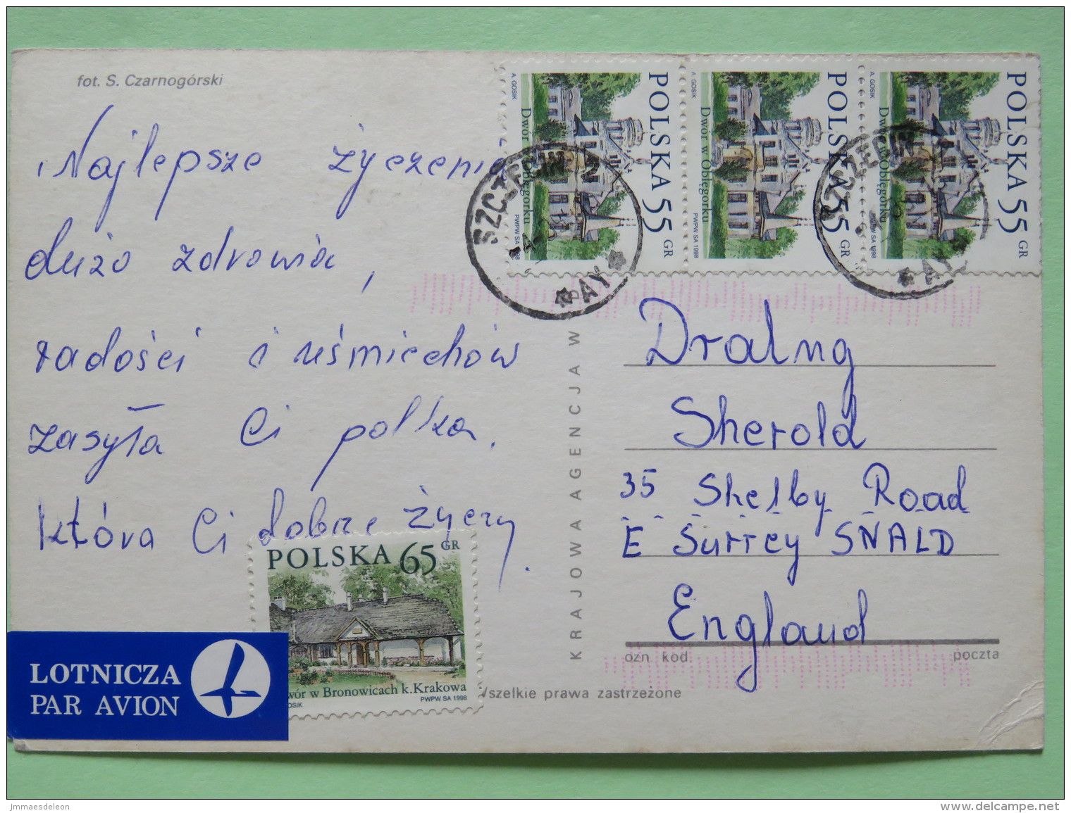 Poland 1999 Postcard ""flowers"" To England - Country Estates Bronowicach And Oblegorku - Poland