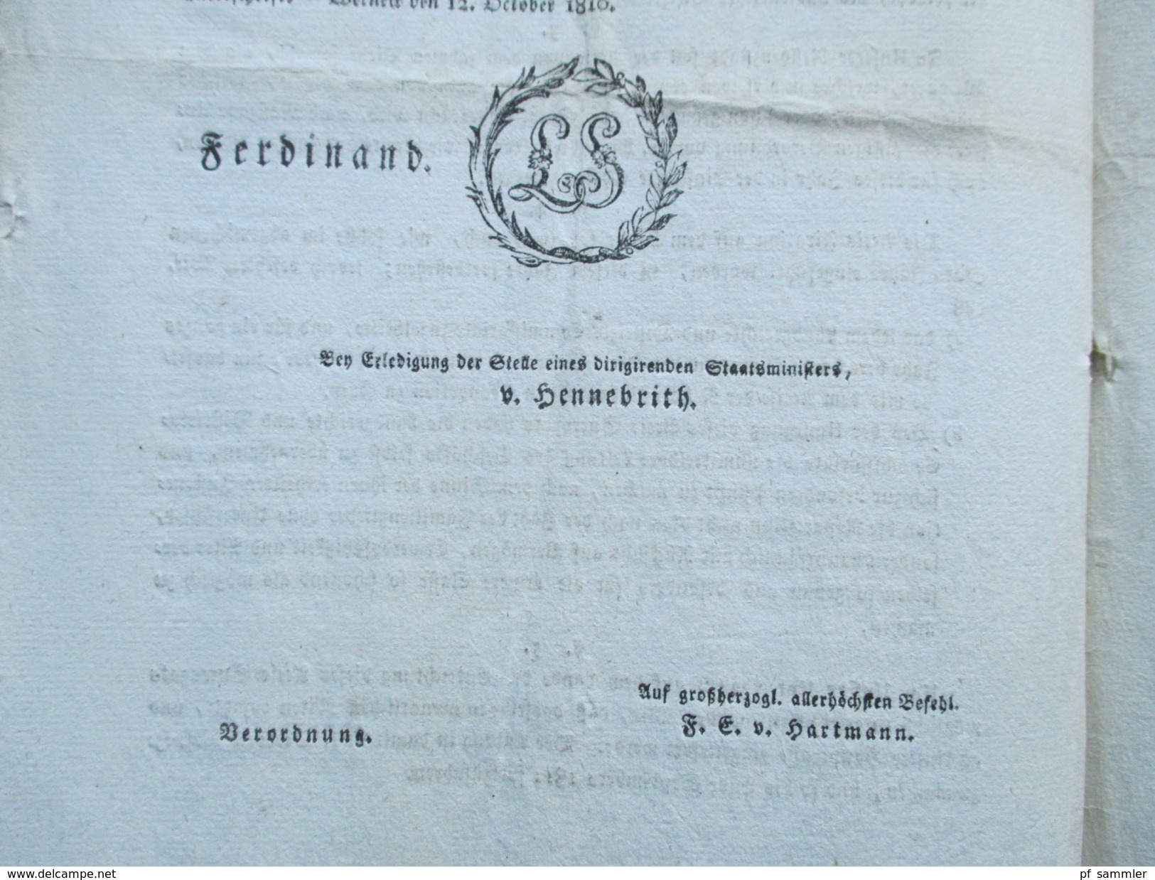 Franz Ferdinand kaiserlicher Prinz von Österreich königl. Prinz von Ungarn und Böhmen. 1810 Erlass über Steuern