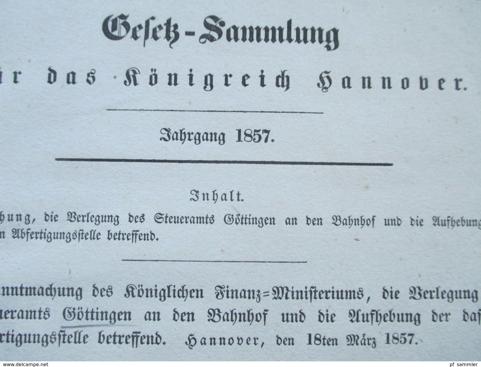 Gesetz Sammlung Für Das Königreich Hannover 1857 / 1866. Königl. Hannoversches Finanz Ministerium - Decrees & Laws