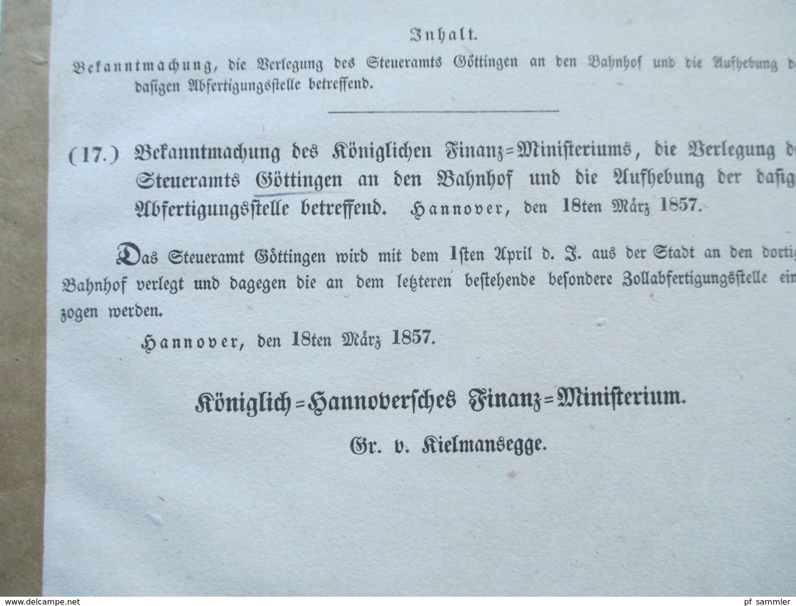 Gesetz Sammlung Für Das Königreich Hannover 1857 / 1866. Königl. Hannoversches Finanz Ministerium - Decrees & Laws