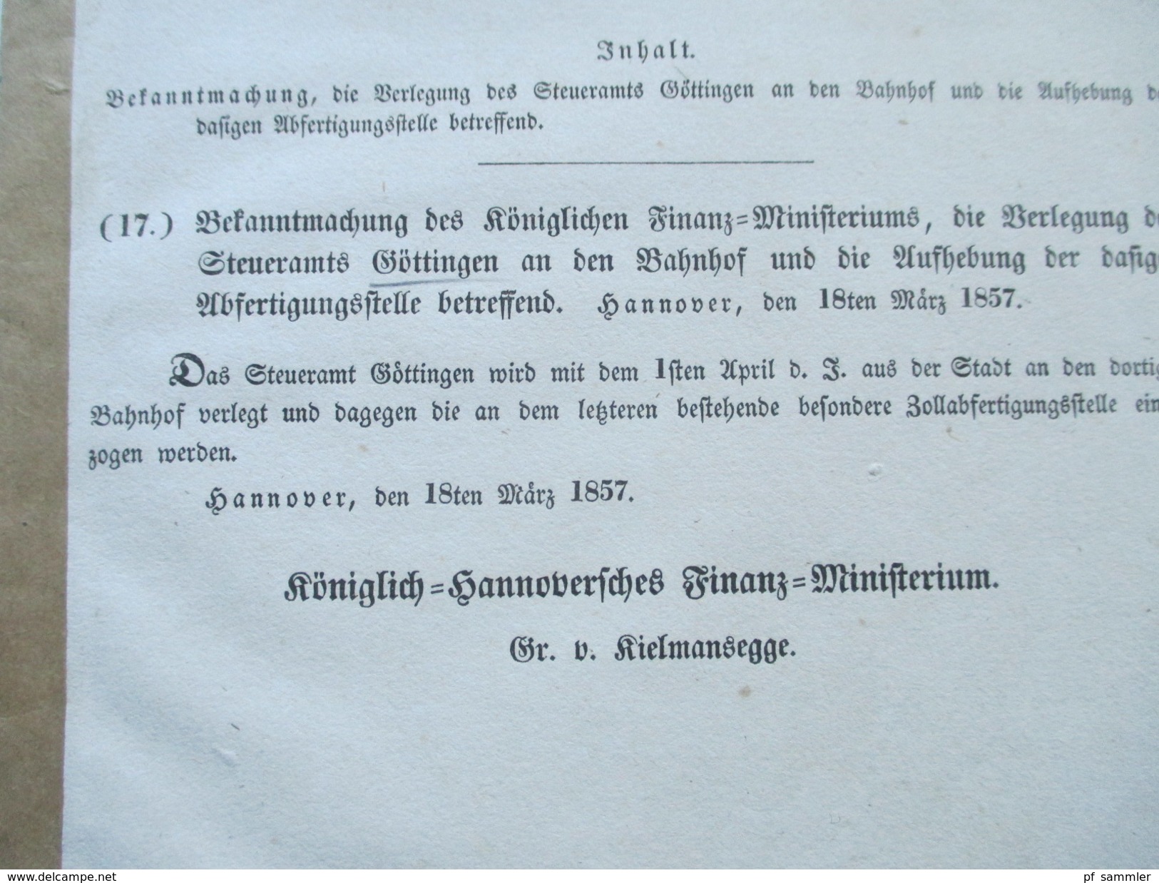 Gesetz Sammlung Für Das Königreich Hannover 1857 / 1866. Königl. Hannoversches Finanz Ministerium - Gesetze & Erlasse