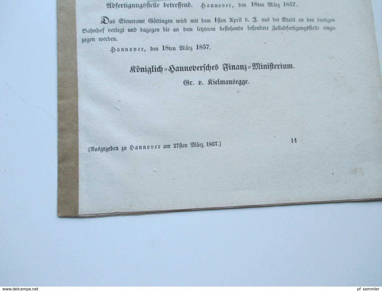 Gesetz Sammlung Für Das Königreich Hannover 1857 / 1866. Königl. Hannoversches Finanz Ministerium - Decrees & Laws