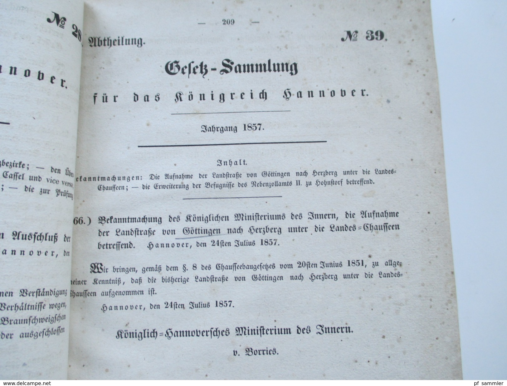 Gesetz Sammlung für das Königreich Hannover 1857 / 1866. Königl. Hannoversches Finanz Ministerium