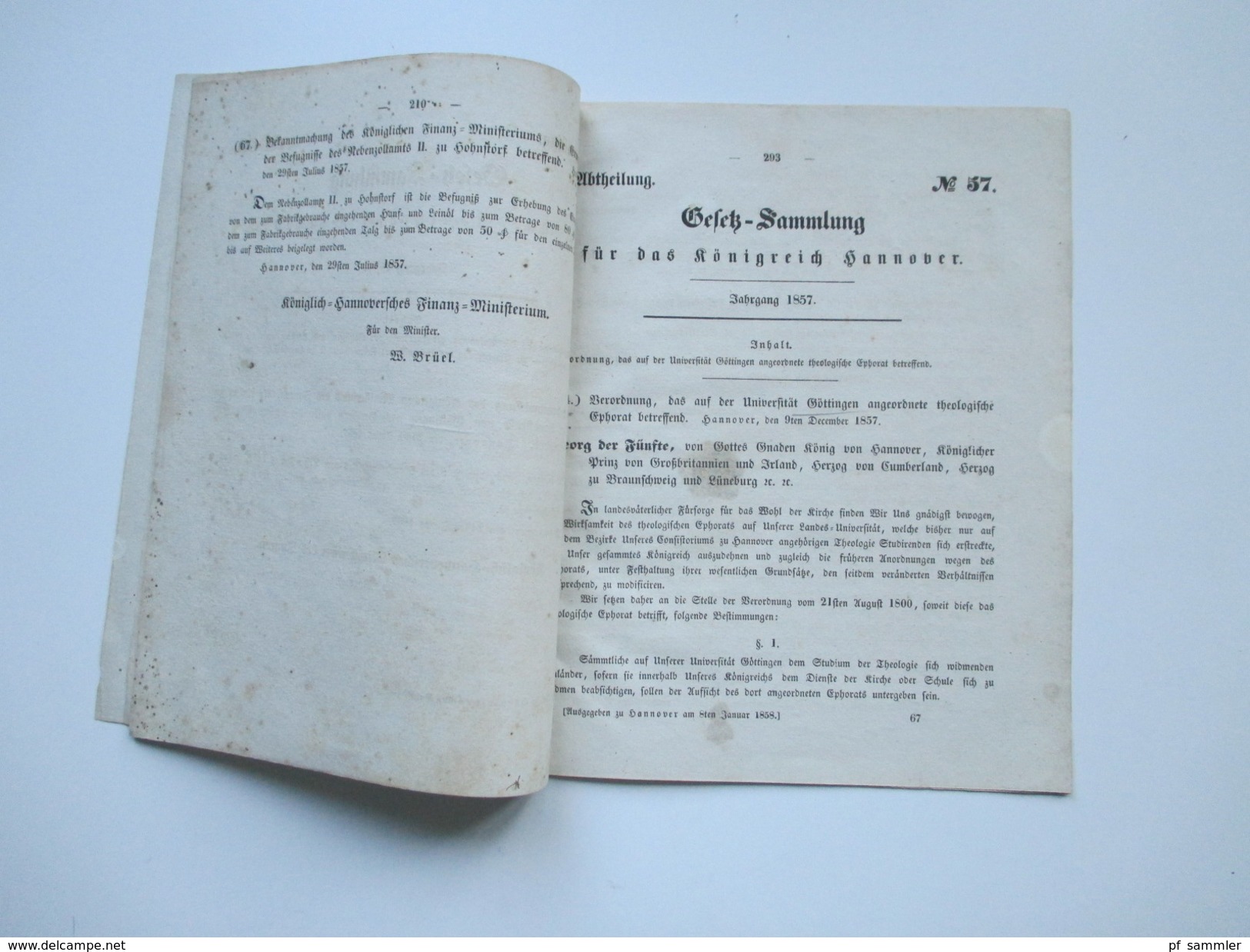 Gesetz Sammlung für das Königreich Hannover 1857 / 1866. Königl. Hannoversches Finanz Ministerium