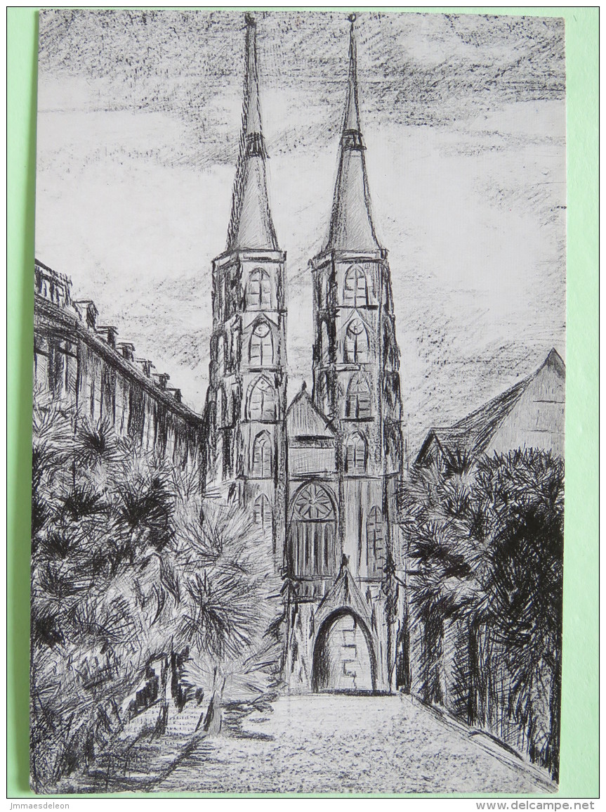 Poland 1999 Postcard ""drawing Of Wroclw Cathedral"" To England - Country Estates Bronowicach - Zodiac Sagittarius With - Poland