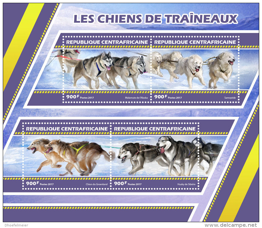 CENTRAL AFRICA 2017 ** Sledge Dogs Schlittenhunde Huskies M/S - OFFICIAL ISSUE - DH1727 - Other Means Of Transport