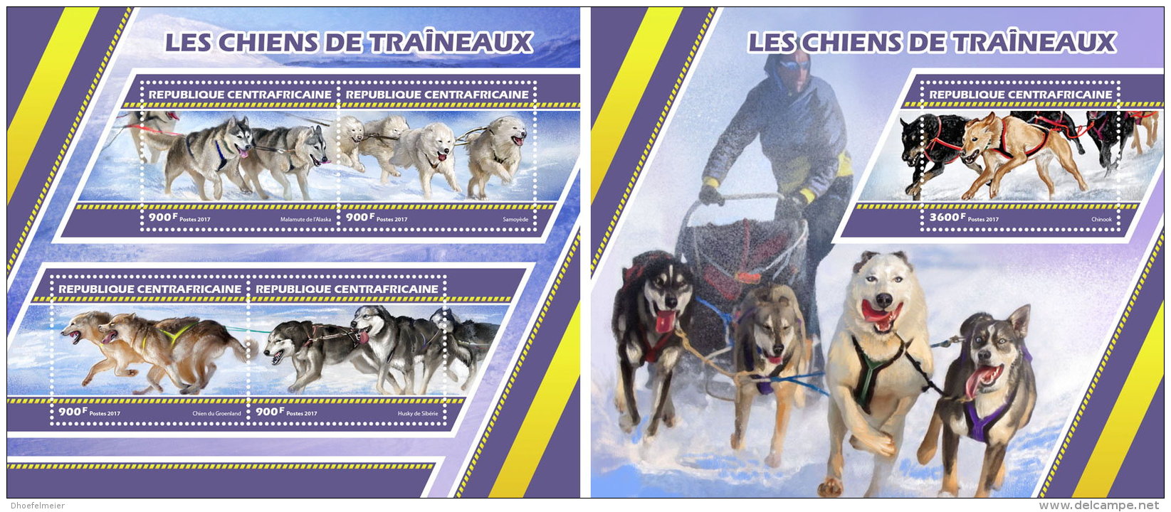CENTRAL AFRICA 2017 ** Sledge Dogs Schlittenhunde Huskies M/S+S/S - OFFICIAL ISSUE - DH1727 - Other Means Of Transport