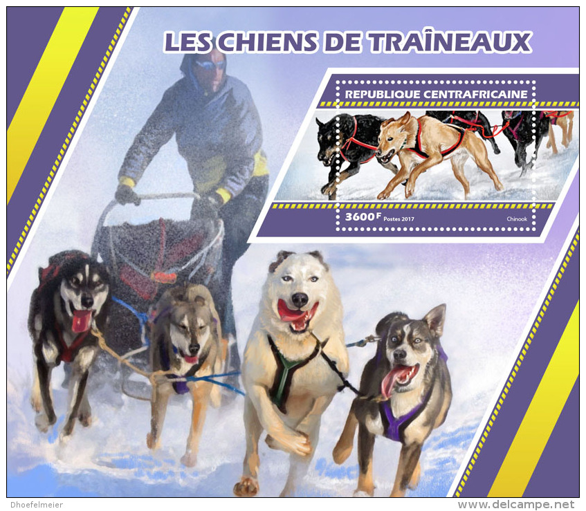 CENTRAL AFRICA 2017 ** Sledge Dogs Schlittenhunde Huskies S/S - IMPERFORATED - DH1727 - Autres Modes De Transport