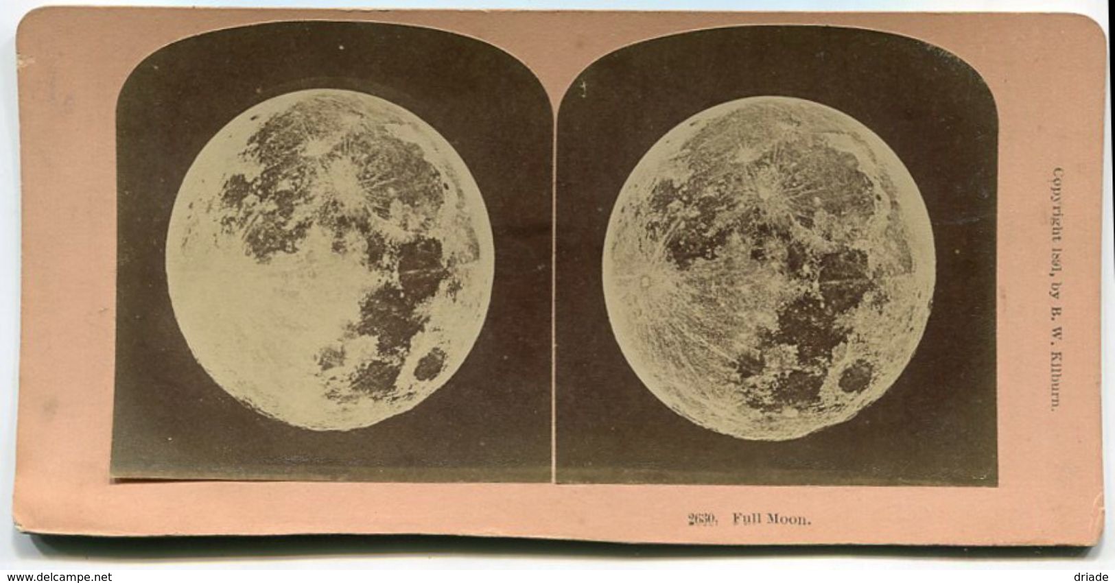 FOTO STEREOSCOPICA FULL MOON ANNO 1891 LUNA PIENA PHOTO B. W. KILBURN LITTLETON , N. H. - Stereoscopi