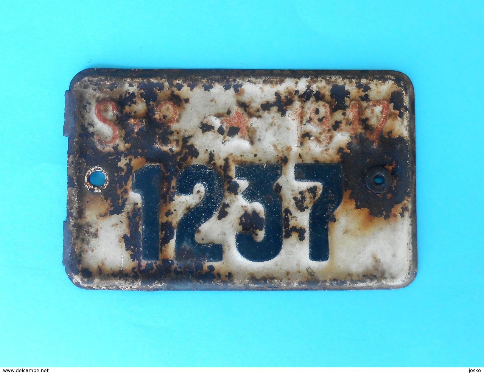 Ex YUGOSLAVIA - ( 1947. ) Vintage Motorcycle-bicycle License Plate Moto Motorcycle Motorrad Motocyclette * Serbia - Number Plates