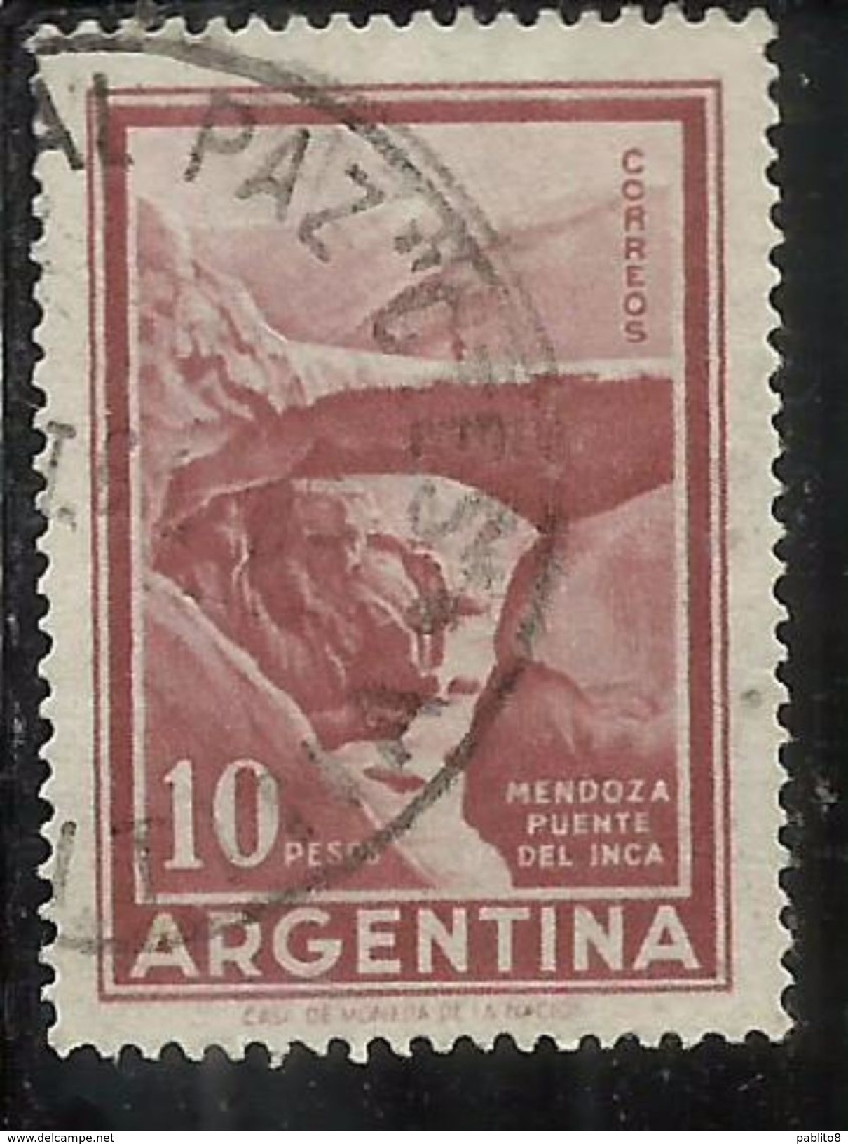 ARGENTINA 1959 1970 1960 INCA BRIDGE MENDOZA 10p USATO USED OBLITERE' - Usati