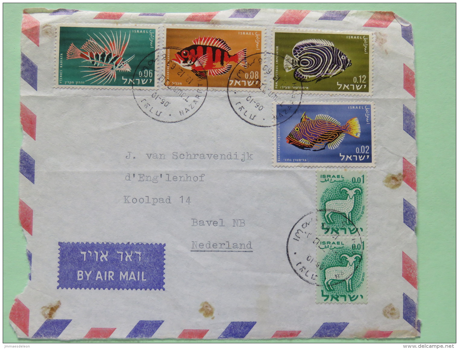 Israel 1963 Front Of Cover Nazareth To Holland - Fishes - Zodiac Ram - Covers & Documents