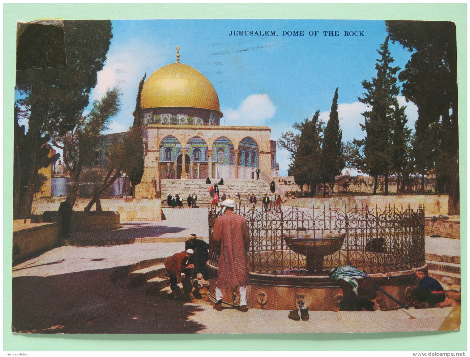 Israel 1975 Postcard ""Jerusalem Mosque Of Omar"" To England - Flying Deer Label - Tractor - Lettres & Documents