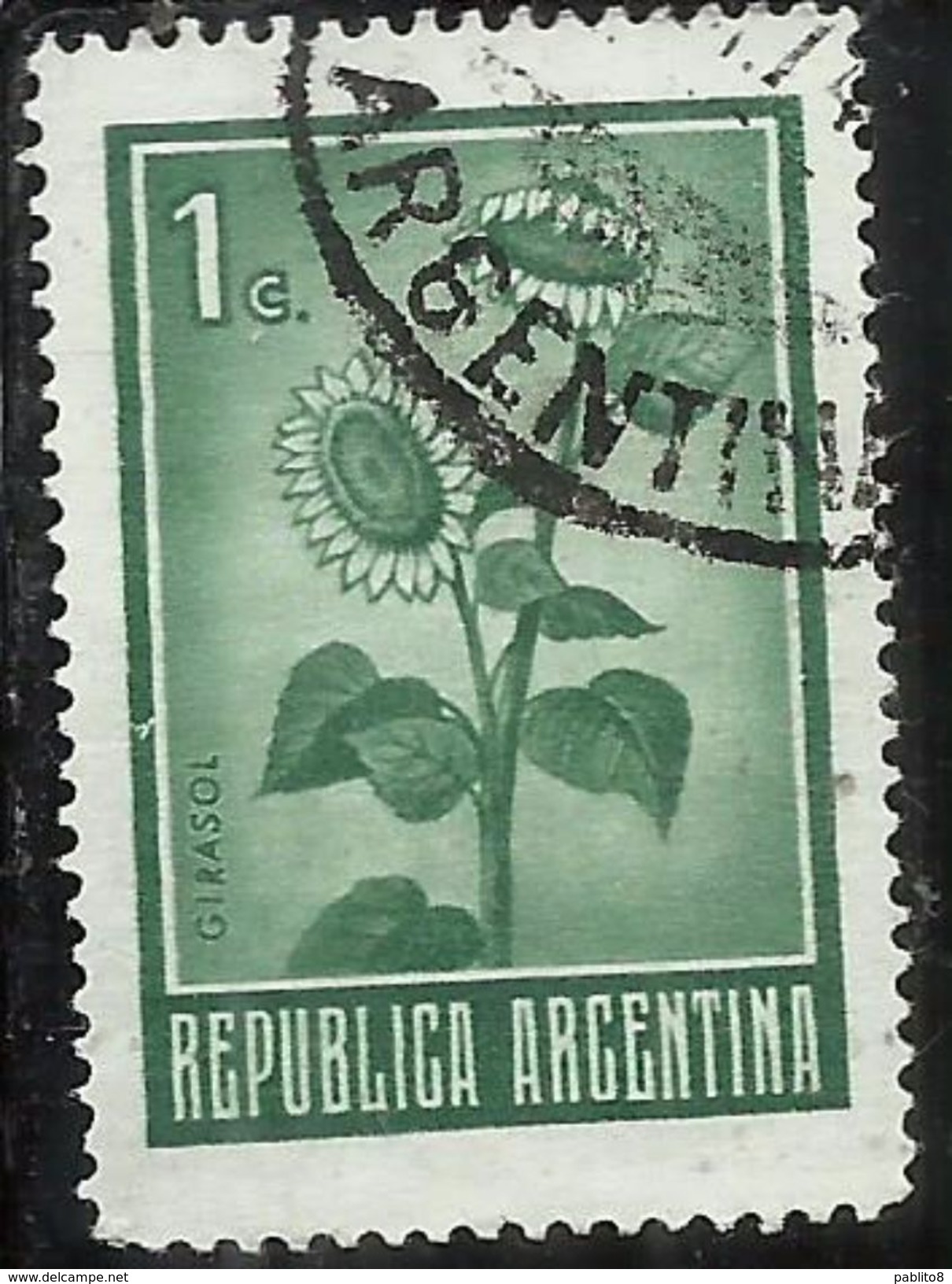 ARGENTINA 1972 1975 FLORA SUNFLOWER GIRASOL GIRASOLE CENT. 1c USATO USED OBLITERE' - Usati