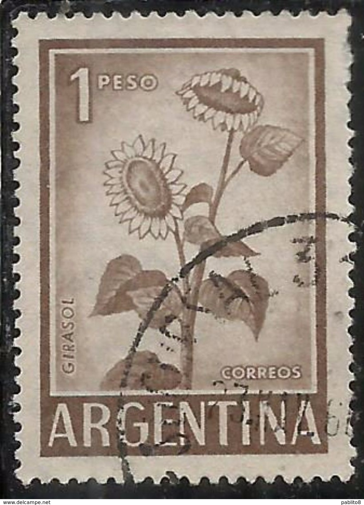 ARGENTINA 1959 1970 1961 FLORA SUNFLOWER GIRASOL GIRASOLE 1p USATO USED OBLITERE' - Usati