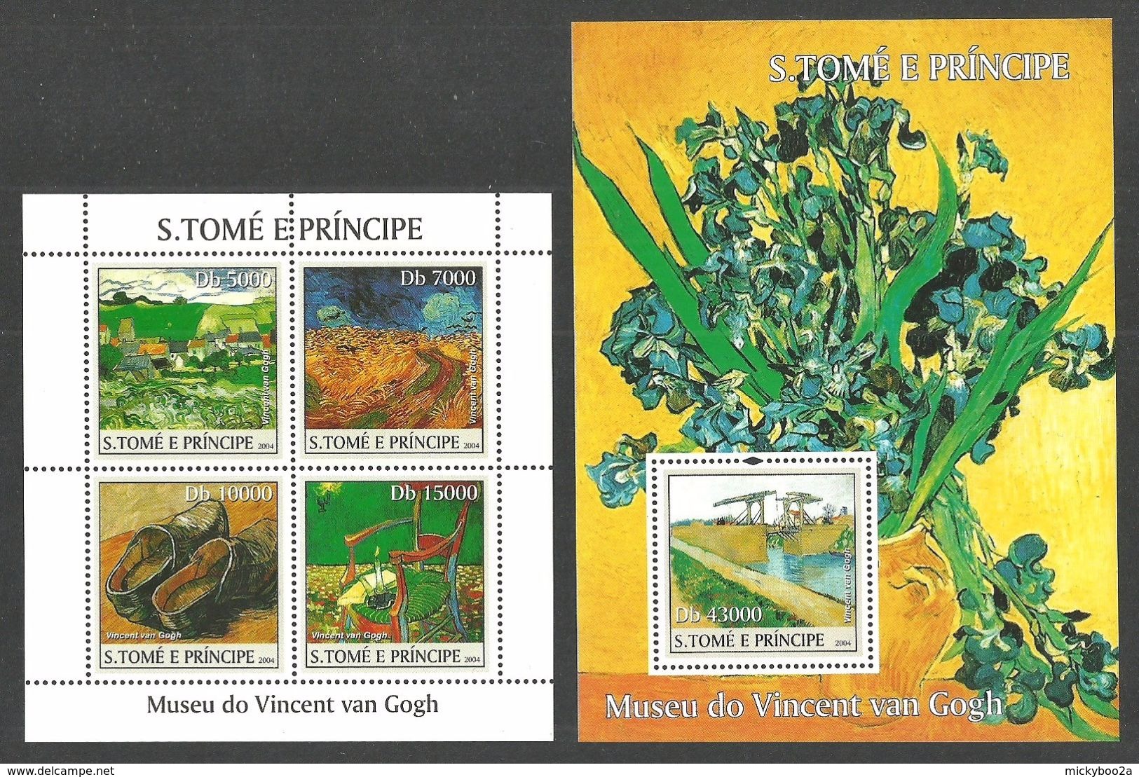 ST THOMAS AND PRINCE 2004 ART PAINTINGS VAN GOGH FLOWERS IRISES 2 M/SHEETS MNH - Sao Tome And Principe