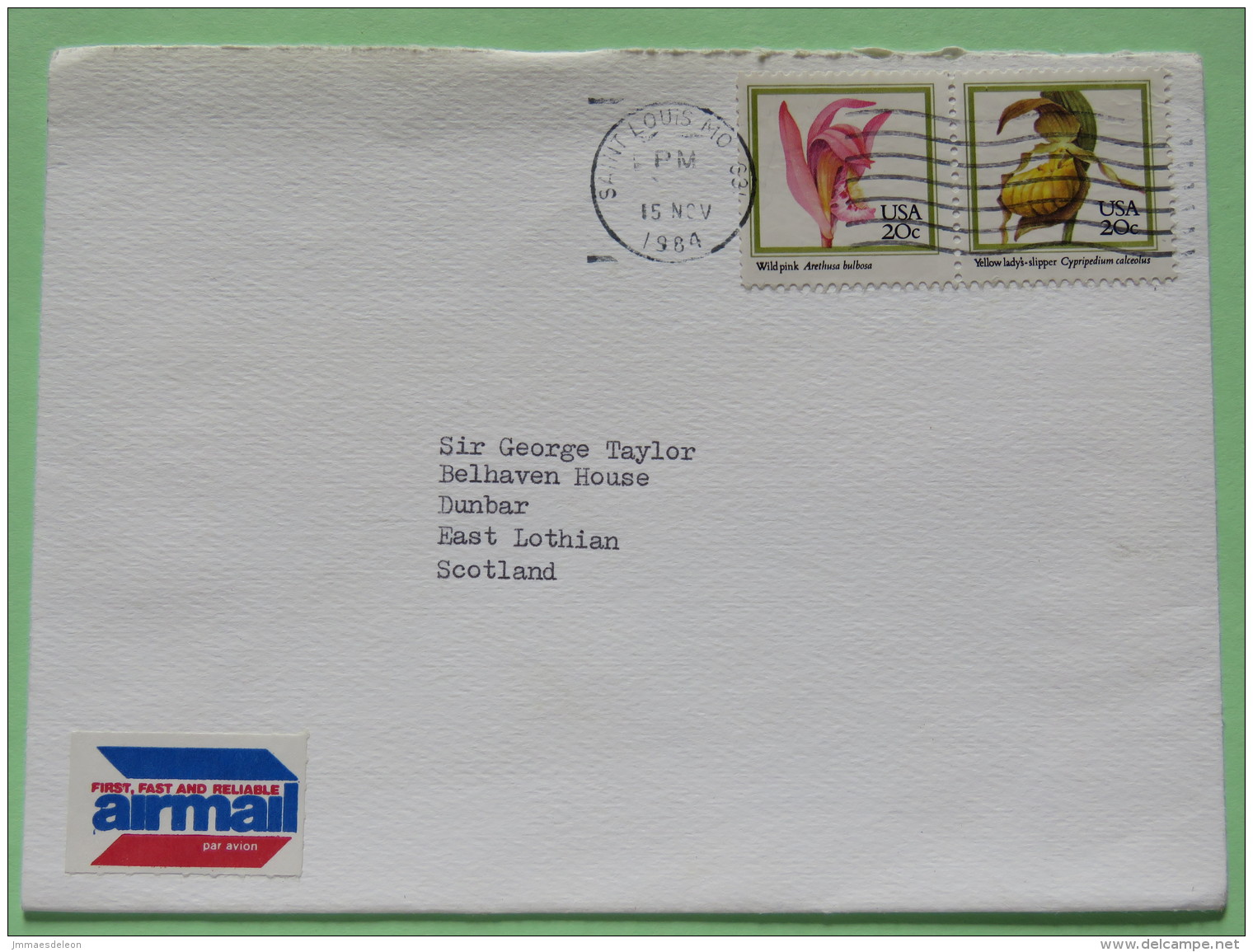 USA 1984 Cover Saint Louis To Scotland U.K. - Orchid Flowers - Covers & Documents