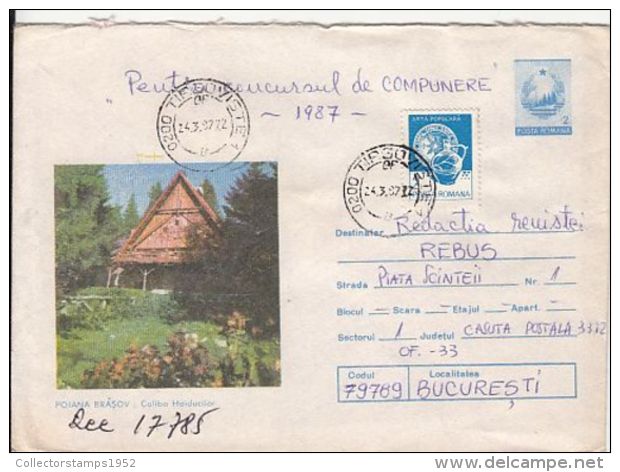 64327- POIANA BRASOV COLIBA HAIDUCILOR RESTAURANT, TOURISM, REGISTERED COVER STATIONERY, 1987, ROMANIA - Hotel- & Gaststättengewerbe