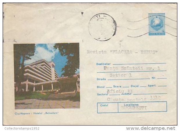 64353- CLUJ NAPOCA BELVEDERE HOTEL, TOURISM, COVER STATIONERY, 1989, ROMANIA - Hotel- & Gaststättengewerbe