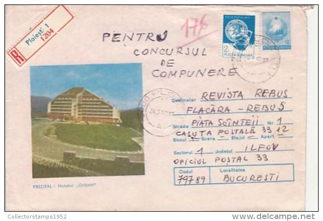 64360- PREDEAL HORIZON HOTEL, TOURISM, REGISTERED COVER STATIONERY, 1987, ROMANIA - Hotel- & Gaststättengewerbe