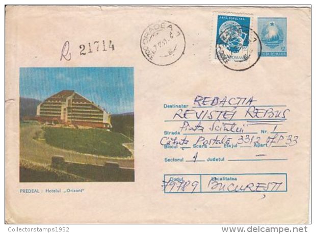 64361- PREDEAL HORIZON HOTEL, TOURISM, REGISTERED COVER STATIONERY, 1989, ROMANIA - Hotel- & Gaststättengewerbe