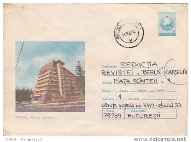 64364- PREDEAL CIOPLEA HOTEL, TOURISM, COVER STATIONERY, 1980, ROMANIA - Hotel- & Gaststättengewerbe
