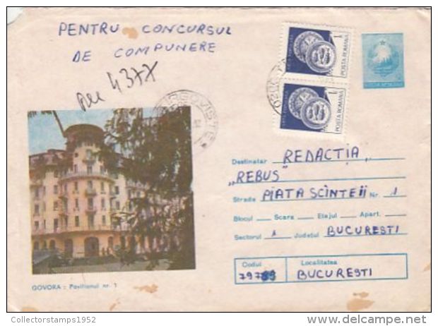 64365- GOVORA NR 1 PAVILION HOTEL, TOURISM, REGISTERED COVER STATIONERY, 1987, ROMANIA - Hotel- & Gaststättengewerbe