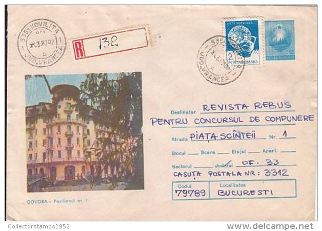 64367- GOVORA NR 1 PAVILION HOTEL, TOURISM, REGISTERED COVER STATIONERY, 1987, ROMANIA - Hotel- & Gaststättengewerbe