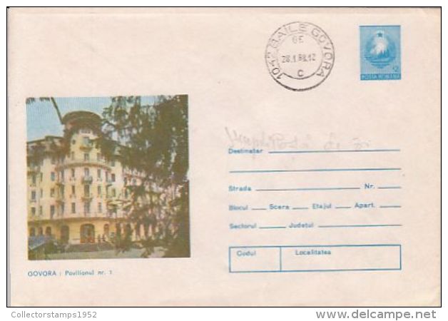 64368- GOVORA NR 1 PAVILION HOTEL, TOURISM, COVER STATIONERY, 1988, ROMANIA - Hotel- & Gaststättengewerbe