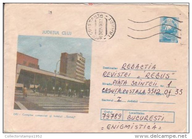64371- DEJ SOMES COMMERCIAL CENTER AND HOTEL, TOURISM, COVER STATIONERY, 1988, ROMANIA - Hotel- & Gaststättengewerbe