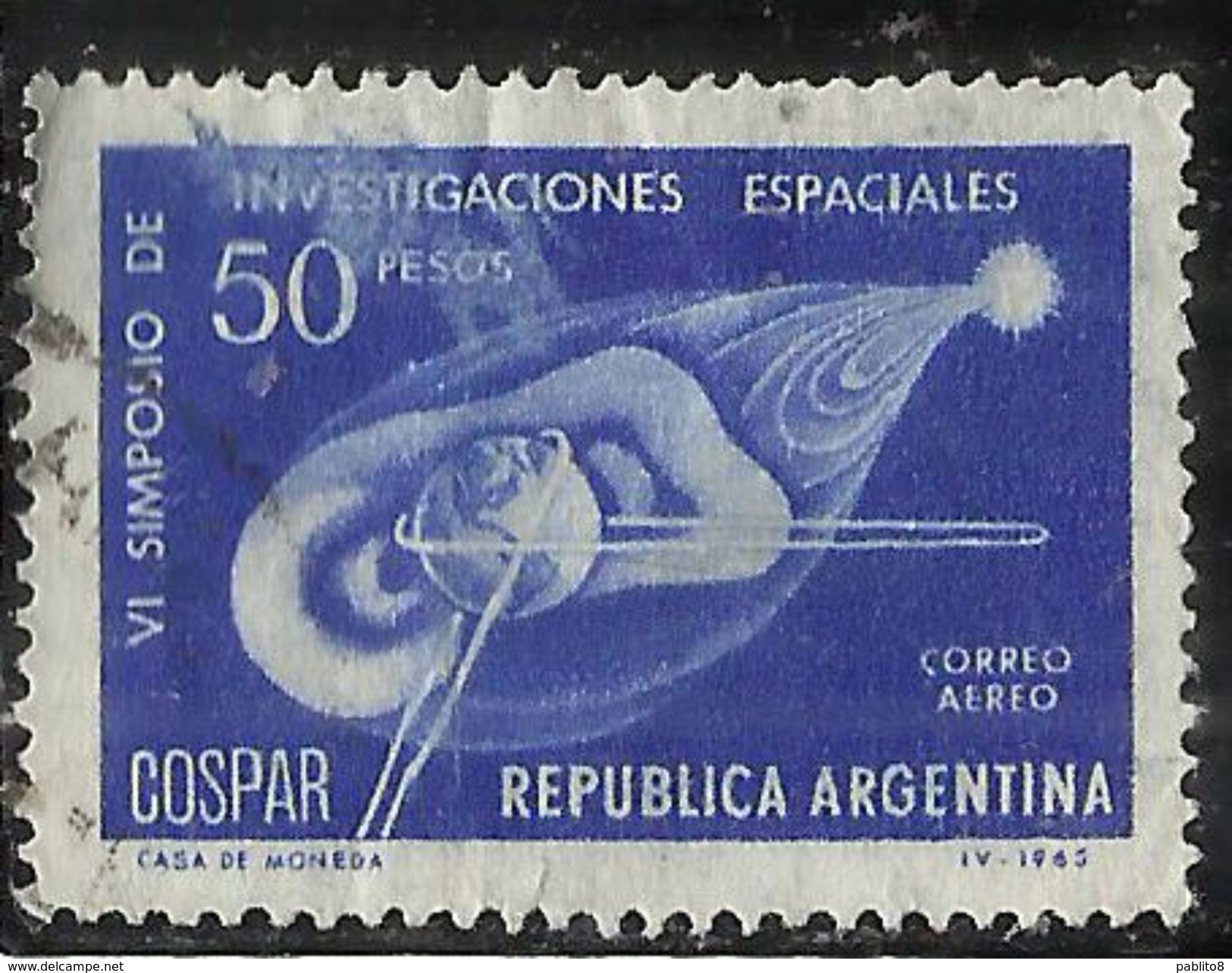 ARGENTINA 1965 AIR MAIL POSTA AEREA CORREO AEREO SPACE RESEARCH 50p USATO USED OBLITERE' - Luchtpost