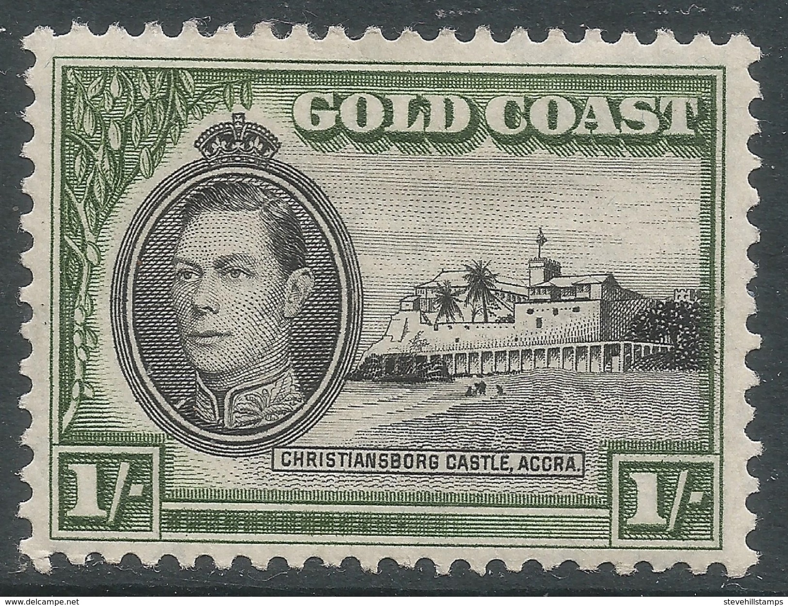 Gold Coast. 1938-43 KGVI. 1/- MH. P11½X12. SG 128a - Côte D'Or (...-1957)