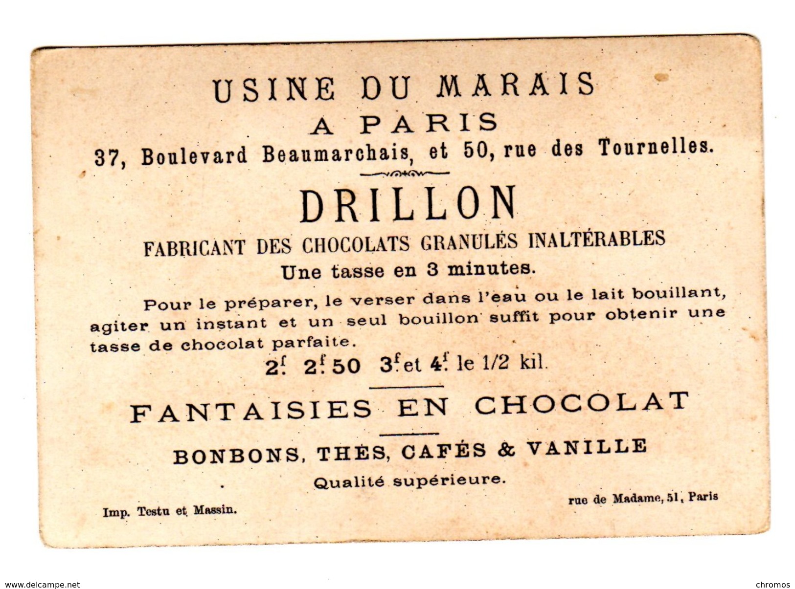 Rare Chromo Testu & Massin Chocolat Drillon, TM 44-7, Fruits De Cacaoyer - Andere & Zonder Classificatie